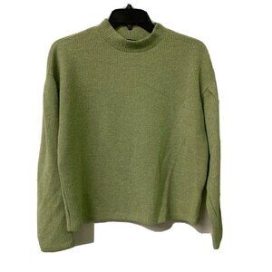 KIRIOUS Womens Green Balloon Sleeve Pullover Mock Neck Sweater